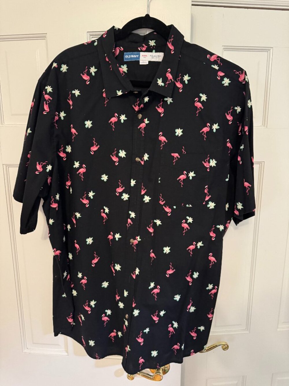 Old Navy Vintage Everyday Flamingo Button Down Shirt Black 3XLT